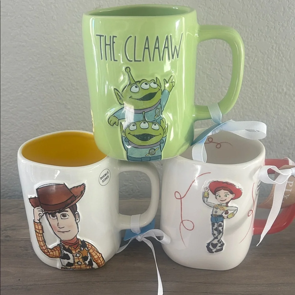 Toy Story Rae Dunn Mug Set - Green, White, Red - Picture 1 of 2